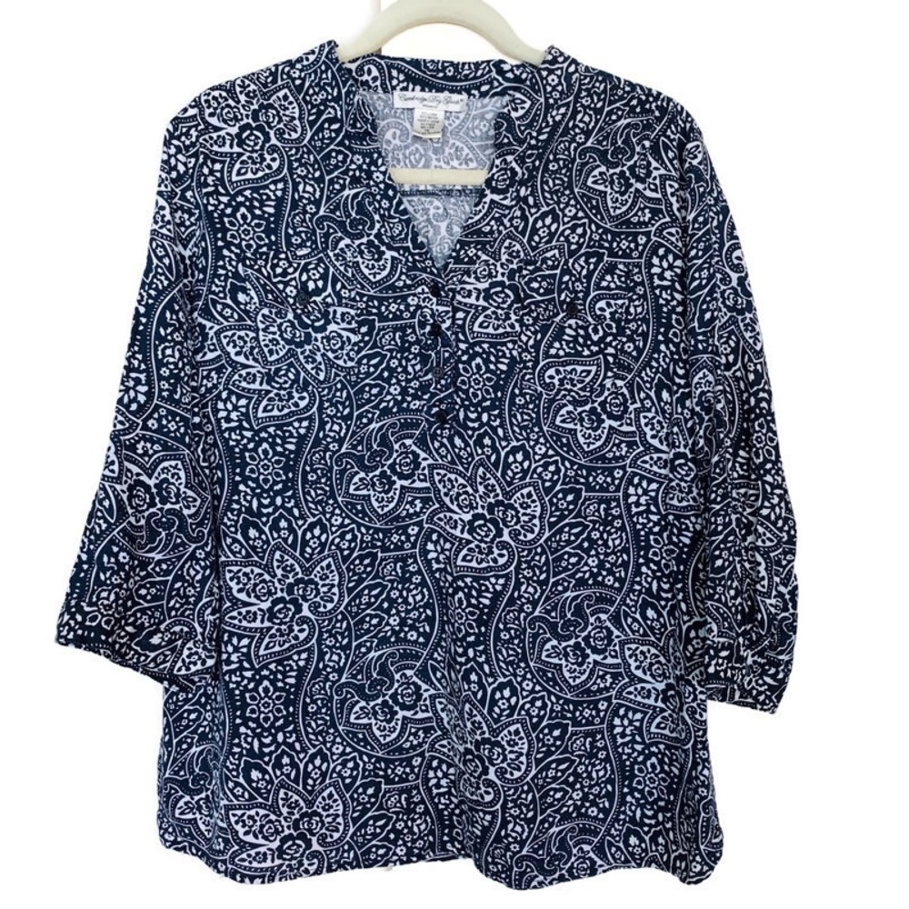 ☘️5 for $25☘️ Cambridge Dry Goods Linen 3/4 Boho Blouse Size 1XLarge